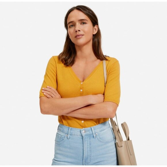 NWOT Everlane The Cotton-Merino Short-Sleeve Cardigan in Marigold S - Picture 5 of 6